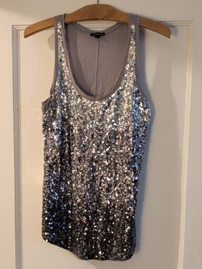 Express Gray Gradient Sequins Tank Top, Sz S
